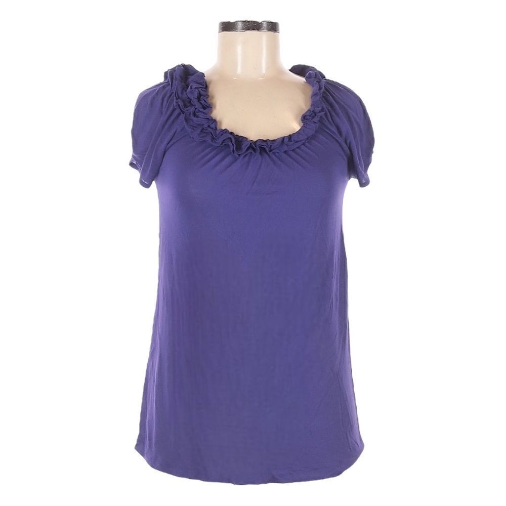🌺 BCBGMaxAzria Ruffle Cap Sleeve Lightweight Scoop Neck Blouse Size XS